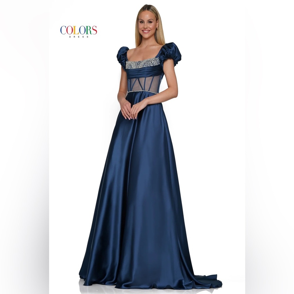 Colors Paris Navy Blue Prom Dress Plus Size